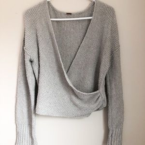 Free People Wrapped Cropped Sweater in Gray